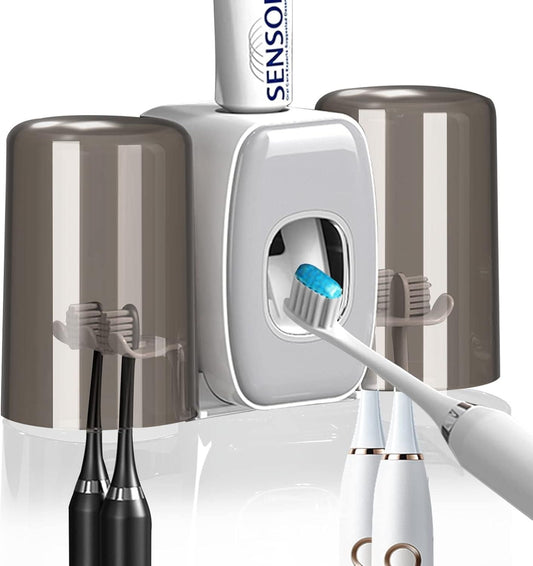 Tooth Brush Holders Set with Toothpaste Dispenser Wall Mounted